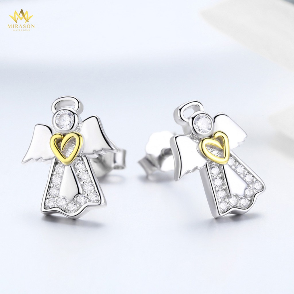 Khuyên Tai Bạc Nữ MIRASON Tiên Nữ Có Cánh Nạm Đá Sáng Lấp Lánh MBT140 -Bông Tai Nữ Bạc 925 Cao Cấp