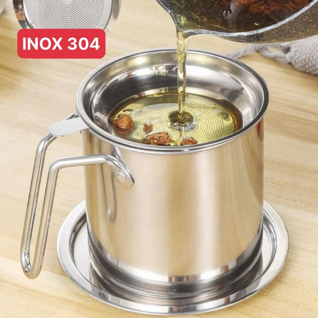 Bình Đựng Dầu Ăn Inox Có Lưới Lọc 1200ml - Ca Lọc Cặn Dầu Ăn Cao Cấp Chất Liệu Không Gỉ  - TESOVN