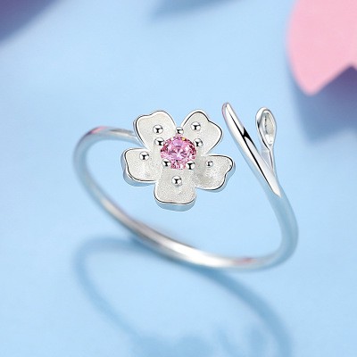Nhẫn bạc 925 mặt hình hoa đào thiết kế sáng tạo đồ trang sức thời trang