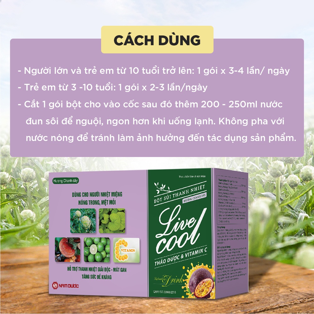 Bột sủi thanh nhiệt Livecool Nam Dược hương chanh dây hộp 10 gói x 7gr