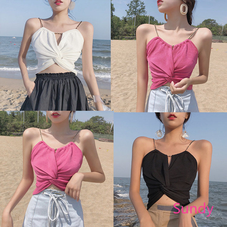 Áo croptop không tay màu trơn xinh xắn cho nữ