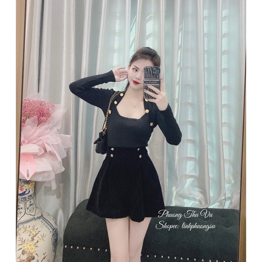 Áo len cổ vuông Trơn/Khuy cách điệu dài tay SIÊU RẺ ( ảnh thật tự chụp) | BigBuy360 - bigbuy360.vn