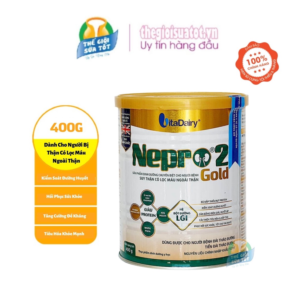 Sữa Nepro 2 Gold Dành cho người bệnh thận có lọc máu ngoài thận - Kl:400g