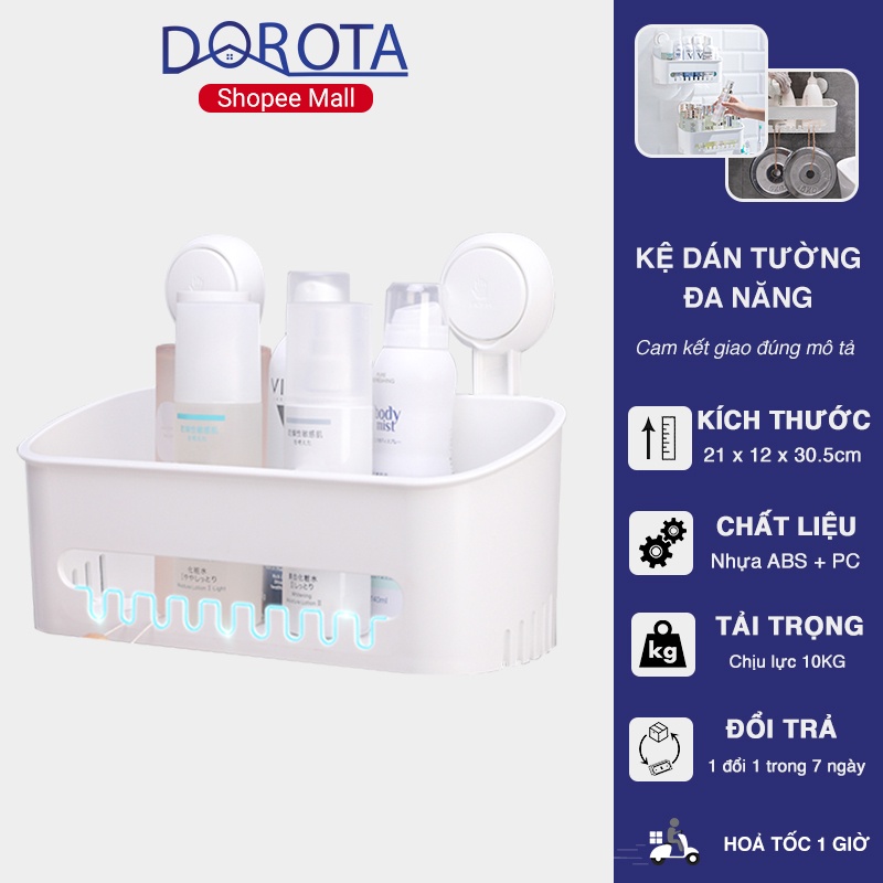 Kệ treo tường không cần khoan cao cấp DOROTA công nghệ hút chân không, đựng đồ nhà tắm decor AW558