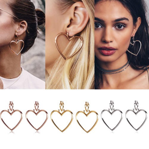 2019 fashion Women Heart Big Hoop Earrings Hip-Hop Gold Silver Dangle Ear Studs Jewelry