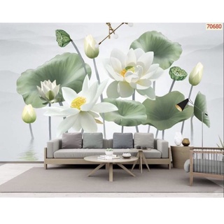 Tranh Lụa dán tường 3d Tranh Hoa Sen dán phòng khách 150 x 100cm