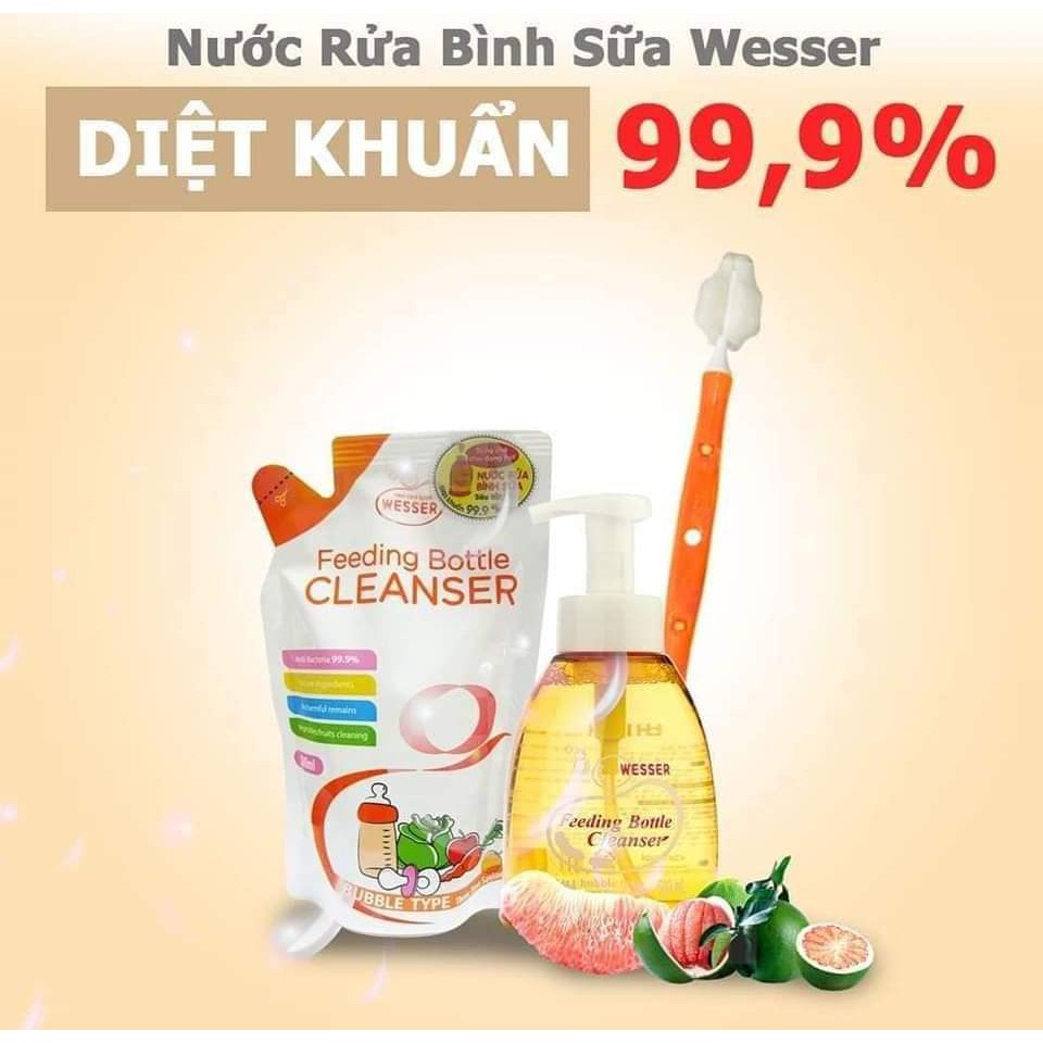 [HÀNG CHÍNH HÃNG]Nước Rửa Bình Sữa Cho Bé,Combo 1 Chai Và 1 Gói Nước Rửa Wesser 500ml Siêu Sạch An Toàn Cho Bé.