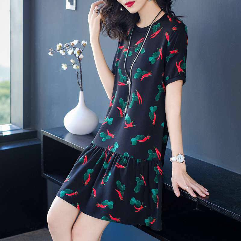 đầm dài₪Return of the freight in floral dress with short sleeves female 2019 summer new big yards couture show a word