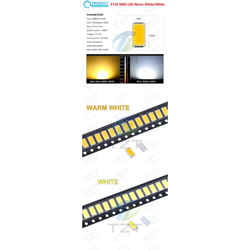 Set 200 Điốt Đèn Led Ánh Sáng Trắng 5630 / 5730-cw / Ww 0.5w-150ma 50-55lm 6500k Smd 5730 5630 Led 5730