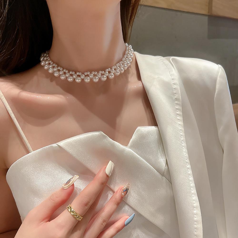 Vòng Cổ Choker Nhiều Lớp Đính Ngọc Trai Phong Cách Hàn Quốc Thời Trang Cho Nữ
