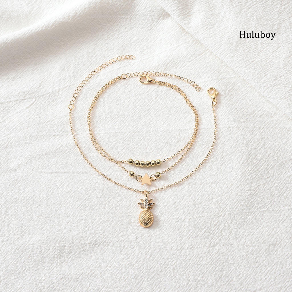 Set 2 Lắc Chân Hợp Kim Nhiều Lớp Đính Hạt Ngọc Trai / Ngôi Sao / Quả Dứa Thời Trang Đi Biển Cho Nữ