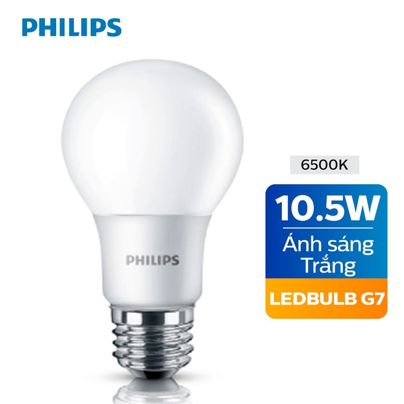 Bóng đèn LED Philips 10.5W siêu sáng tiết kiệm điện 6500K / 3000K E27 A60 - Ánh sáng trắng / Ánh sáng vàng