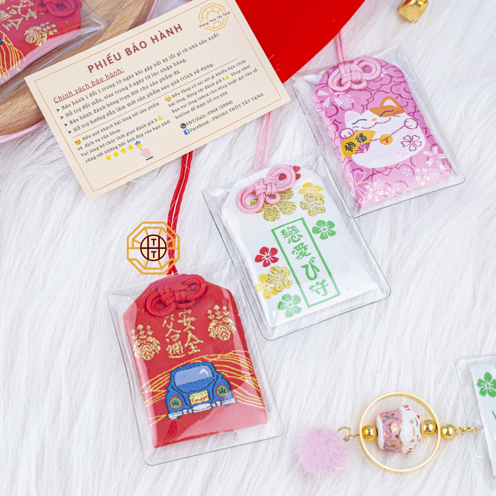 Túi phước may mắn Omamori  mèo tài lộc dễ thương hỗ trợ học tập tình duyên có vỏ bọc bảo vệ