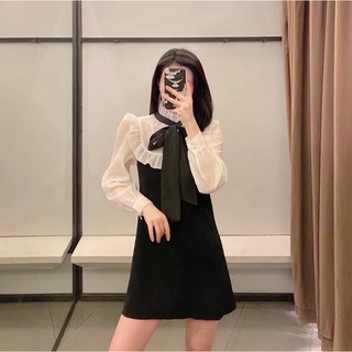 Đầm len mix voan cổ bèo ZR