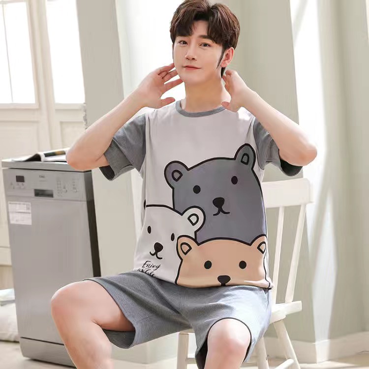 Bộ Đồ Ngủ Tay Ngắn Chất Liệu Cotton In Họa Tiết Hoạt Hình Thời Trang Cho Nam