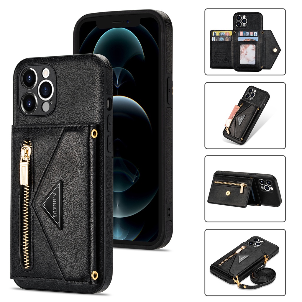 Ốp Điện Thoại Mềm Có Ngăn Đựng Thẻ Và Dây Đeo Chéo Cho iphone 14 pro max 13 pro max 12 pro max 11 pro max x xr xs max 7plus 8plus