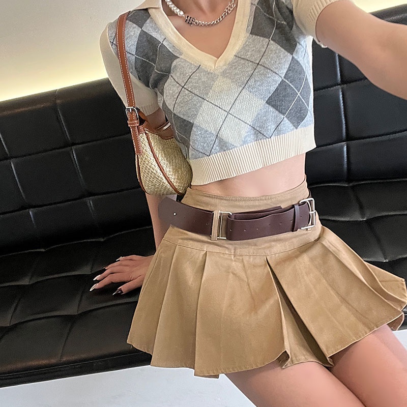 QADCOL   Áo Len Tay Ngắn Cổ Chữ V Đính Đá Phong Cách Thời Trang Hàn Quốc Cho Nữ