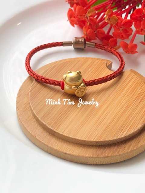 Vòng tay dây cước mèo thần tài bạc thật-Minh Tâm Jewelry
