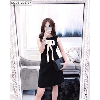 Đầm Đẹp 🎀FREESHIP🎀 Giảm 20k khi nhập [ SHOPB20K] Đầm suông màu đen vải lụa dày hoa ngực không tay mã VD2797125