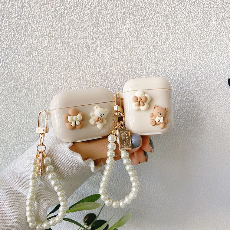 Vỏ bảo vệ hộp sạc tai nghe Airpods Pro/AirPod 1 / 2 Pro3rd họa tiết gấu đính nơ dễ thương