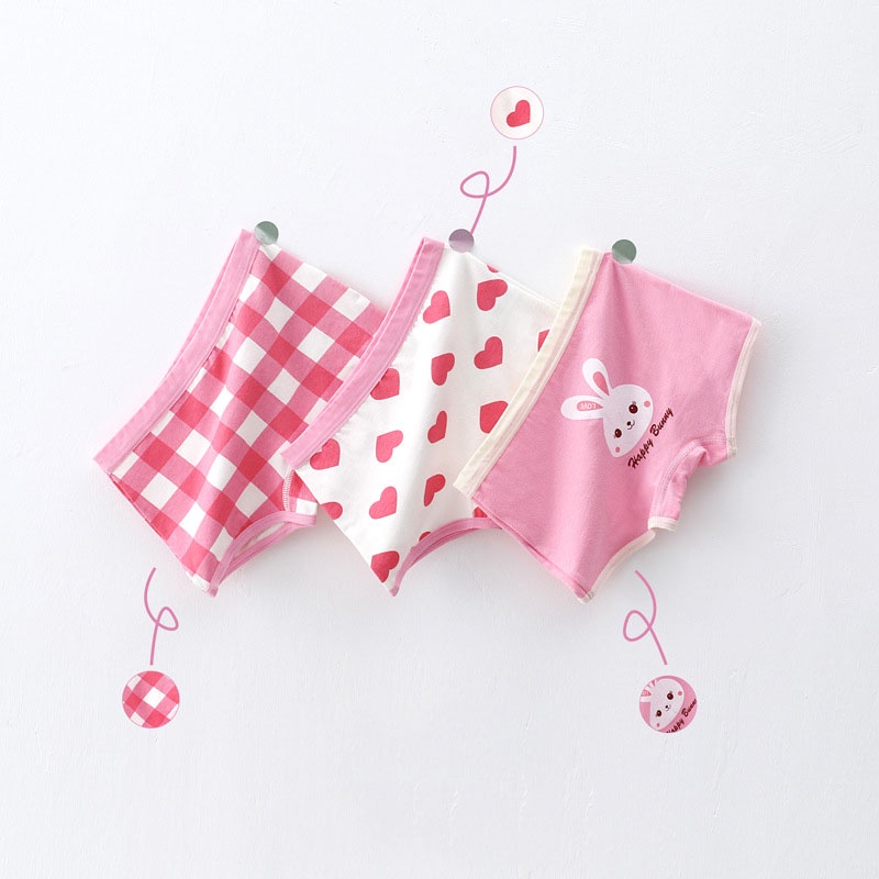 SANITKUN Set 3 quần lót chất liệu cotton tinh khiết thoáng khí in họa tiết dễ thương phong cách Hàn Quốc cho bé gái