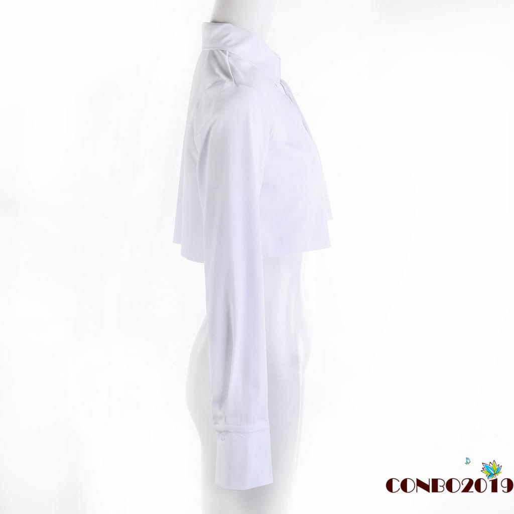 Áo Sơ Mi Crop Top Cổ Bẻ Màu Trơn Lệch Tà Thời Trang Mùa Xuân Cho Nữ