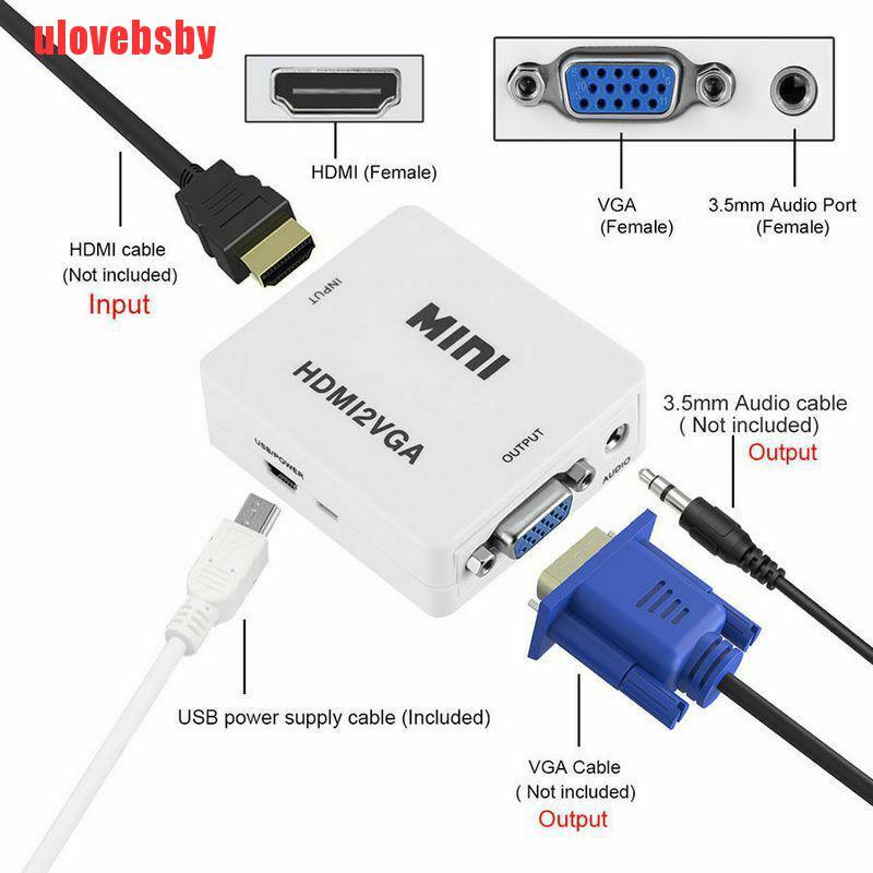 [ulovebsby]VGA To HDMI Full HD Video 1080P Converter Box Adapter For PC Laptop DVD HDTV