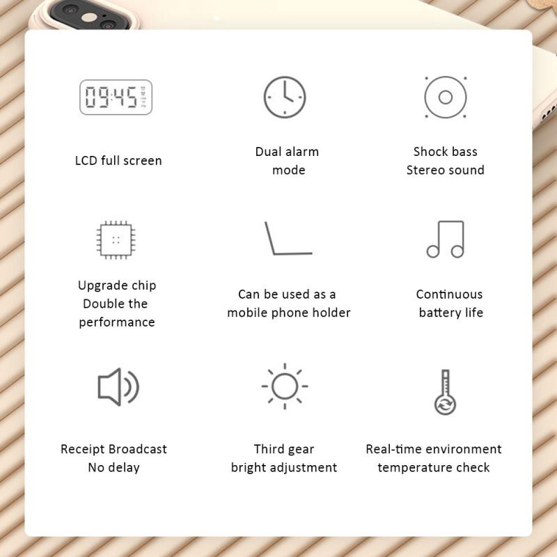 Loa Bluetooth Không Dây Kiêm Đồng Hồ Báo Thức Có Đèn Led Và Phụ Kiện