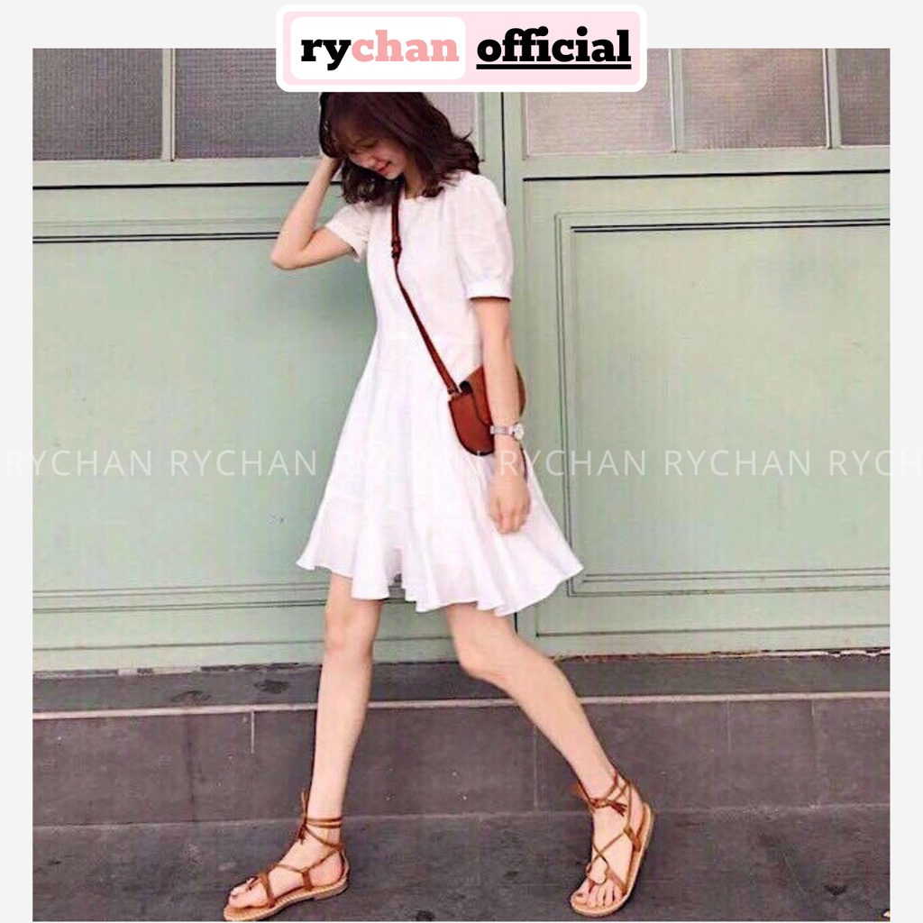 [ẢNH THẬT CUỐI] DX492 - Đầm Xòe Trắng Phối Đuôi Cá Cột Eo
