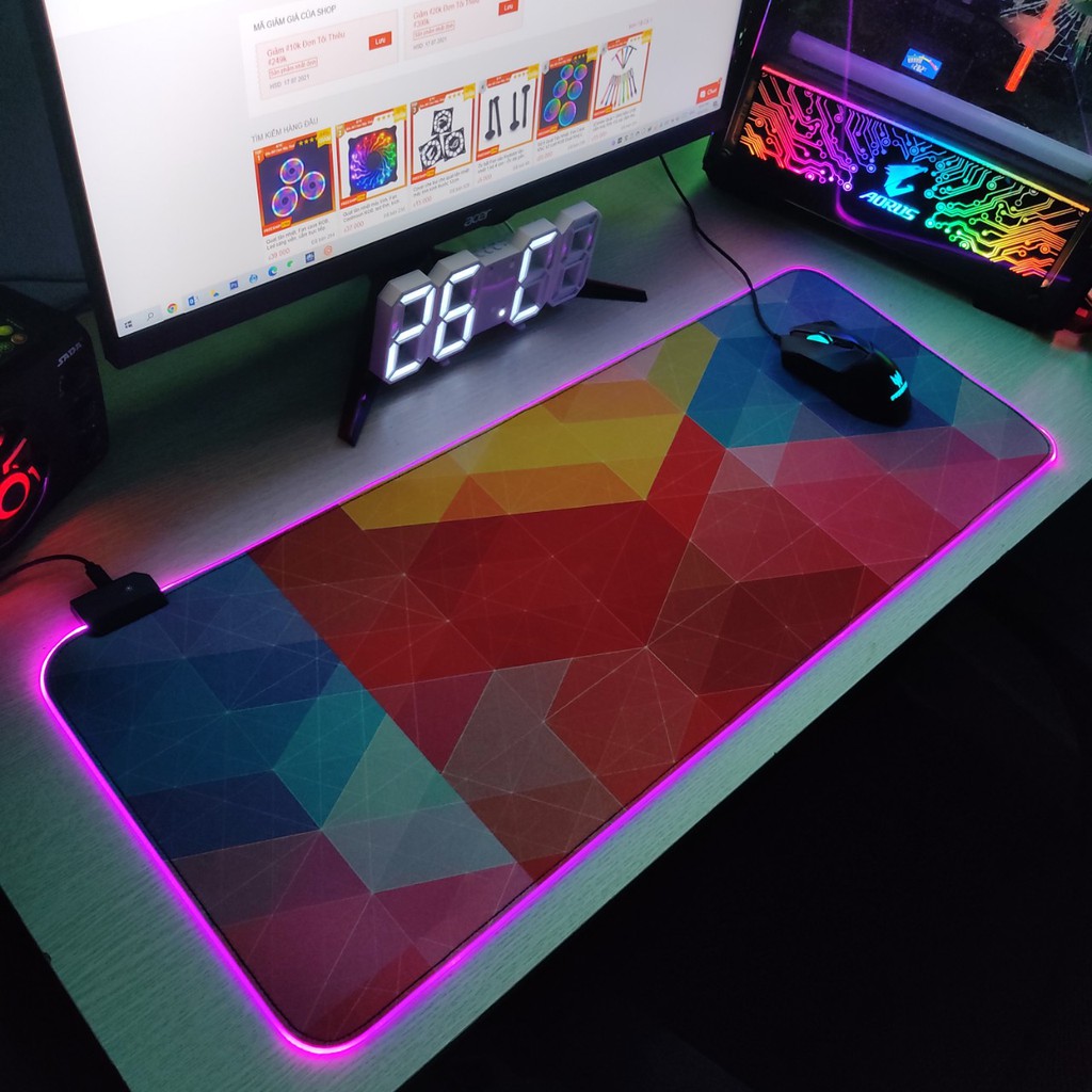 Mouse Pad, bàn di chuột, lót di chuột tích hợp Led RGB sáng viền,phiên bản Overlay 2 kích thước 80cm x 30cm dày 4mm