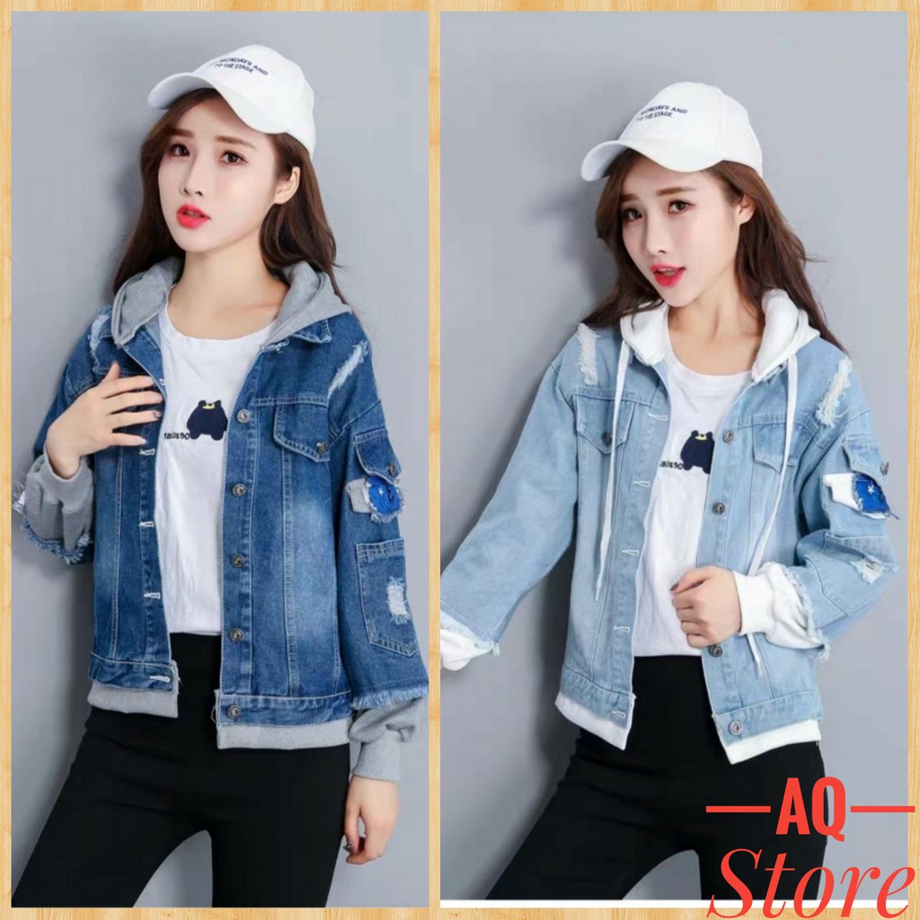 Áo Khoác JEAN Nam Nữ Liền Mũ Cao Cấp Đẹp💖FREESHIP+QUÀ TẶNG💖 Áo Khoác Jeans Nam Nỉ Phối Liền Mũ Unisex -QSTORE | BigBuy360 - bigbuy360.vn