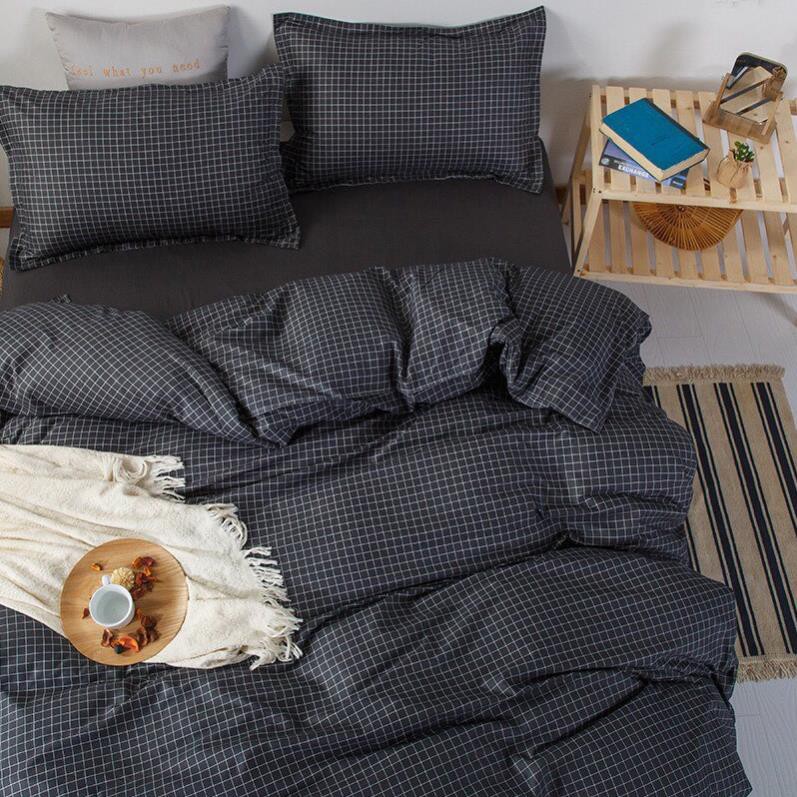 Bộ chăn ga gối đệm cotton poly caro đen nhập khẩu bộ 4 món Chăn, ga , 2 vỏ gối | BigBuy360 - bigbuy360.vn