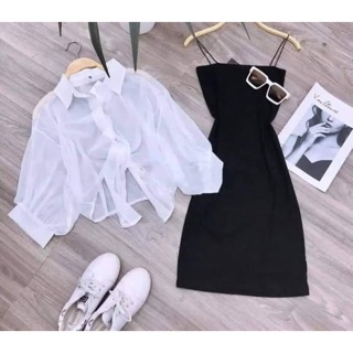 SÉT ĐẦM BODY HAI DÂY KÈM ÁO KHOÁC VON CỰC CHẤT HÌNH THẬT SHOP CHỤP 🍀🍀