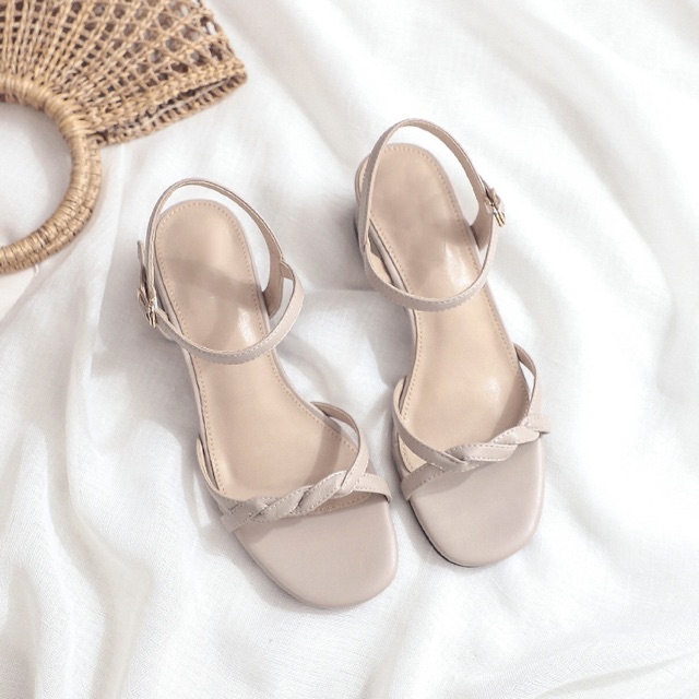 Giày cao gót vuông 3 phân quai đan chéo da mềm khoá cài