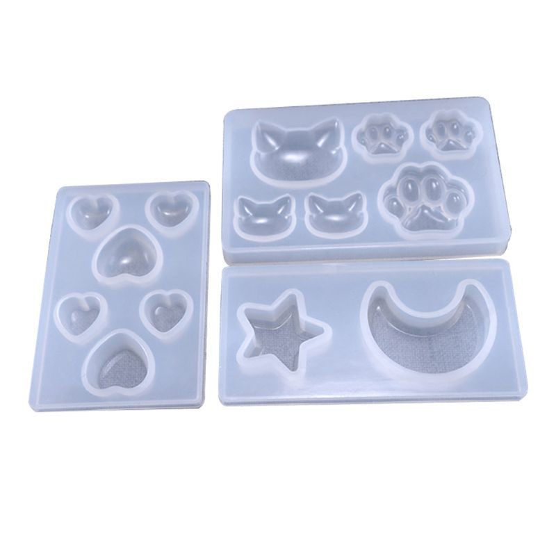 Set 3 khuôn silicon làm trang trí resin DIY tạo hình dấu chân mèo ngôi sao trái tim mặt trăng