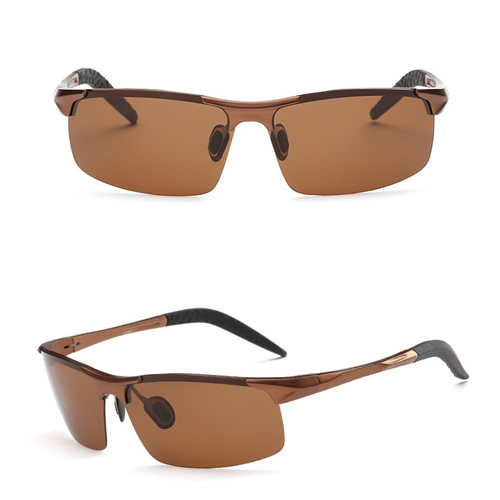 Mắt kính nam tròng polarized phân cực chống chói, chống tia UV 400 AORON, gọng nhôm magiê khớp nối lò xo, tặng kèm hộp