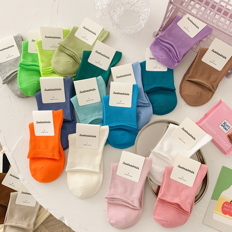 Tất vớ trơn cổ cao màu basic