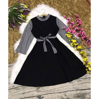 ĐẦM XÒE PHỐI CARO NƠ EO D1717150