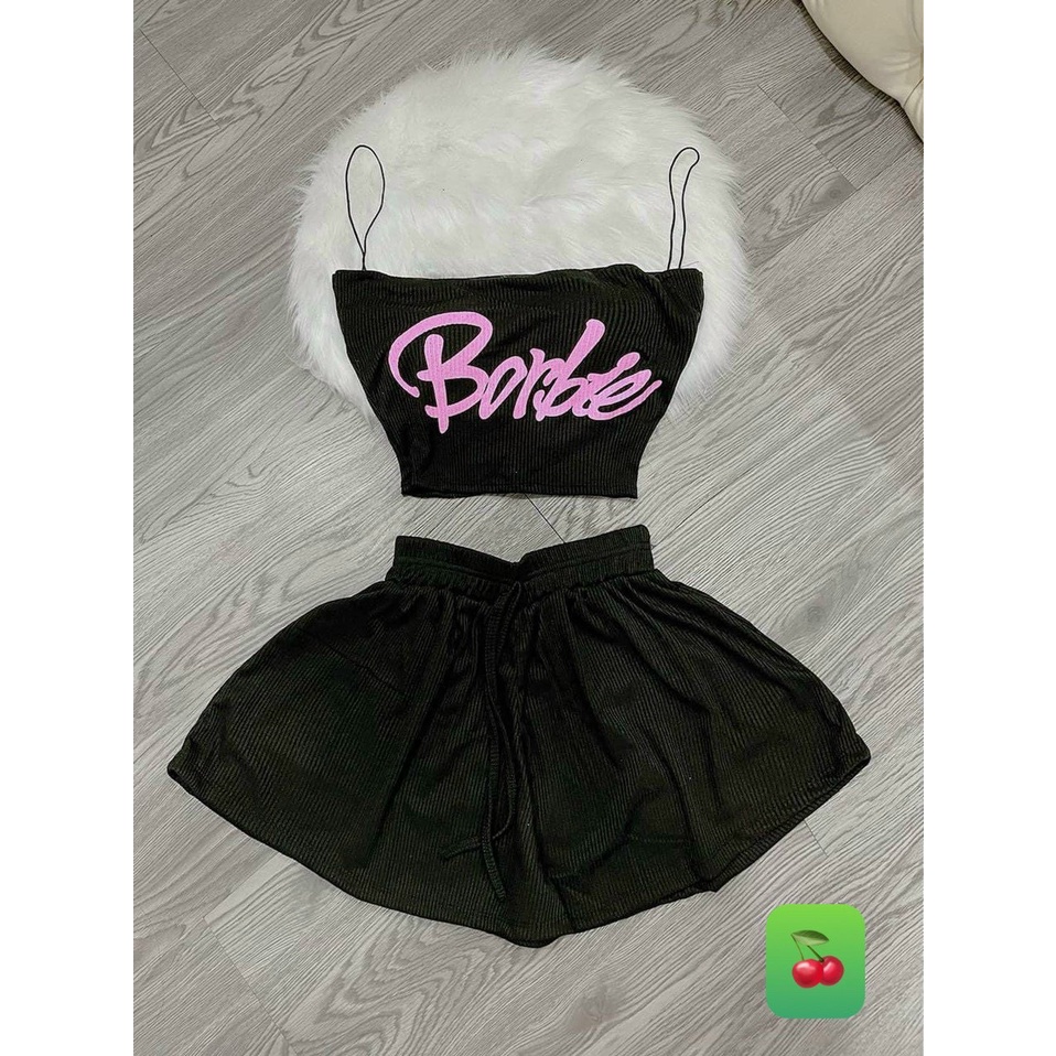 Sét bộ áo 2 dây croptop in babie phối quần đùi cực hot , chất thun gân dày dặn ly