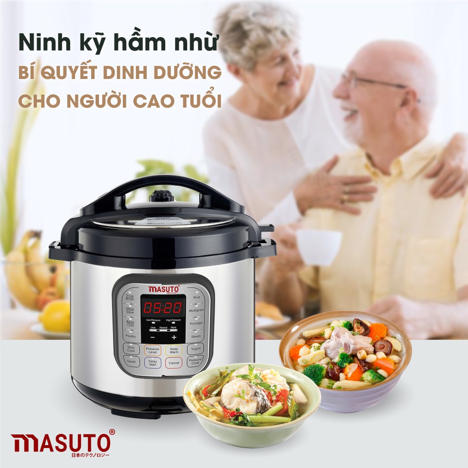 Nồi áp suất điện Masuto 6L van xả đôi tự động điều khiển cảm ứng 1 chạm phiên bản nâng cấp 2022 TẶNG HỘP