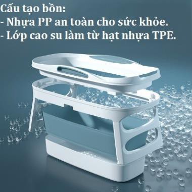 Bồn tắm gấp gọn cho người lớn fuji chất liệu nhựa PP và hạt nhựa TPE, có thể làm bể bơi cho bé