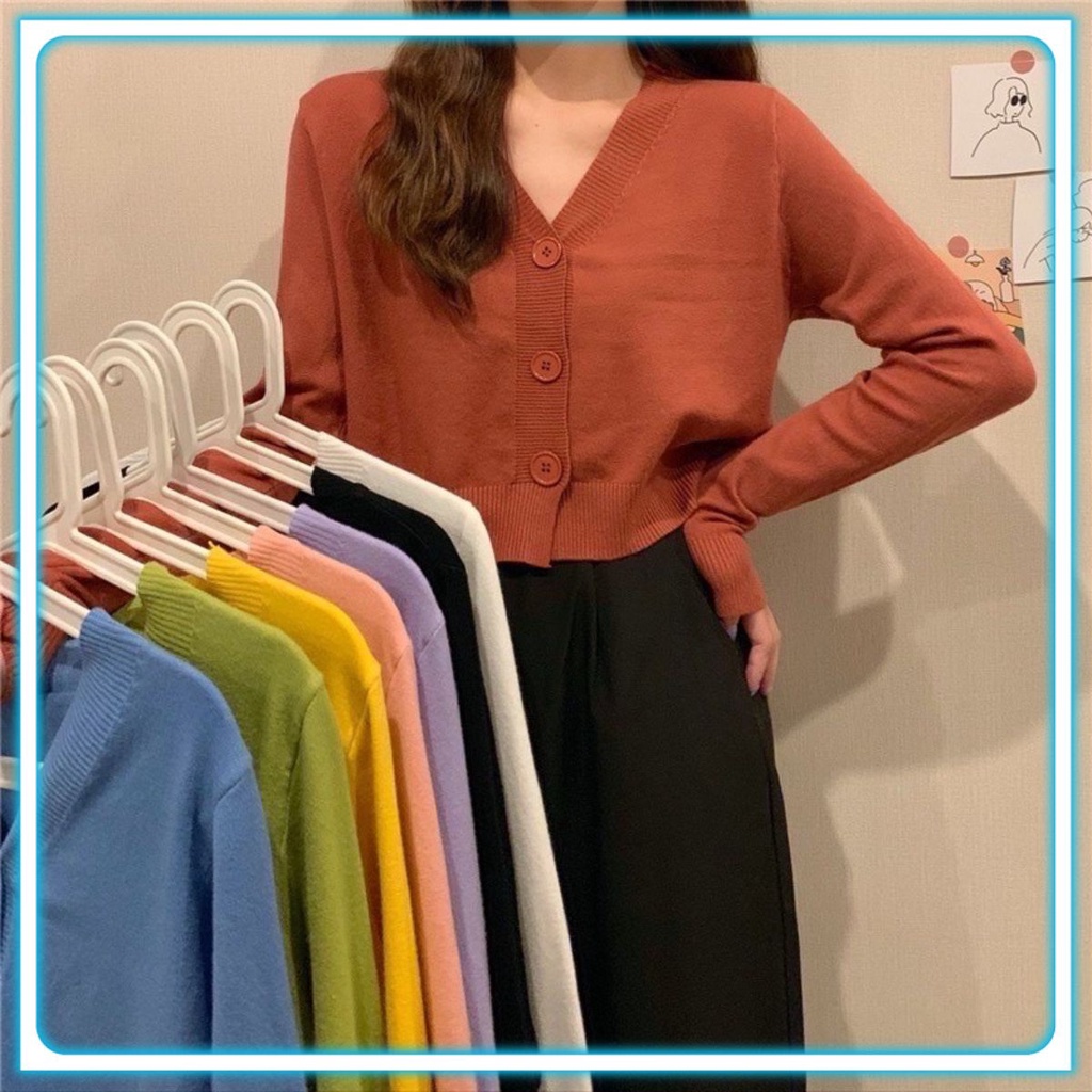 Áo Khoác Cardigan Len Cổ Tim Xinh Xắn Cho Nữ Chất Len Tăm Phong Cách Ulzzang Hàn Quốc Nhiều Màu