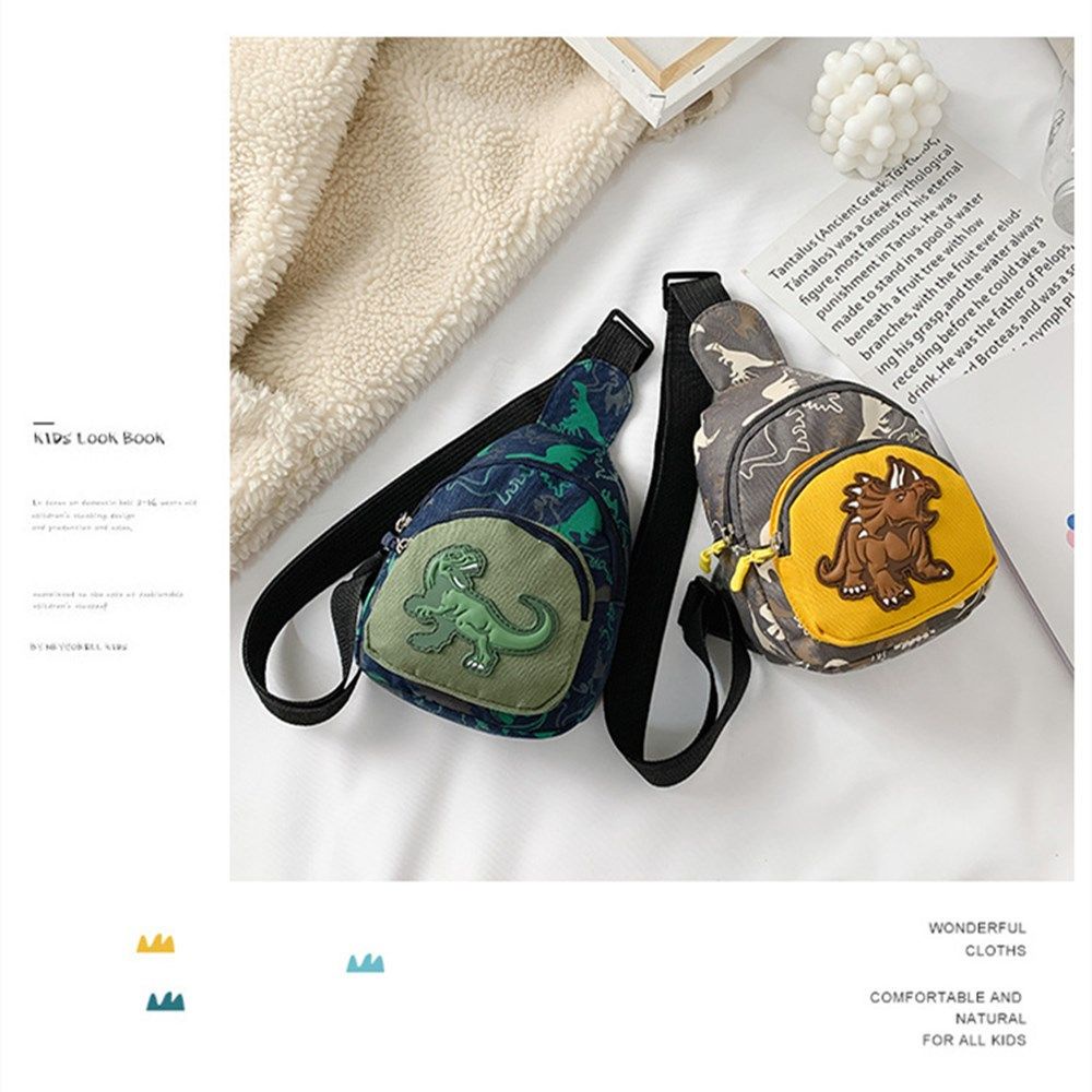Balo đeo vai KUNHEV chất liệu nylon in họa tiết khủng long hoạt hình cho bé
