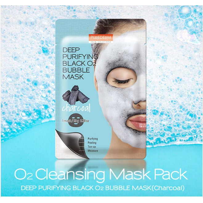 Set 5 mặt nạ sủi bọt thải độc Purederm Deep Purifying Black O2 Bubble Mask - Charcoal