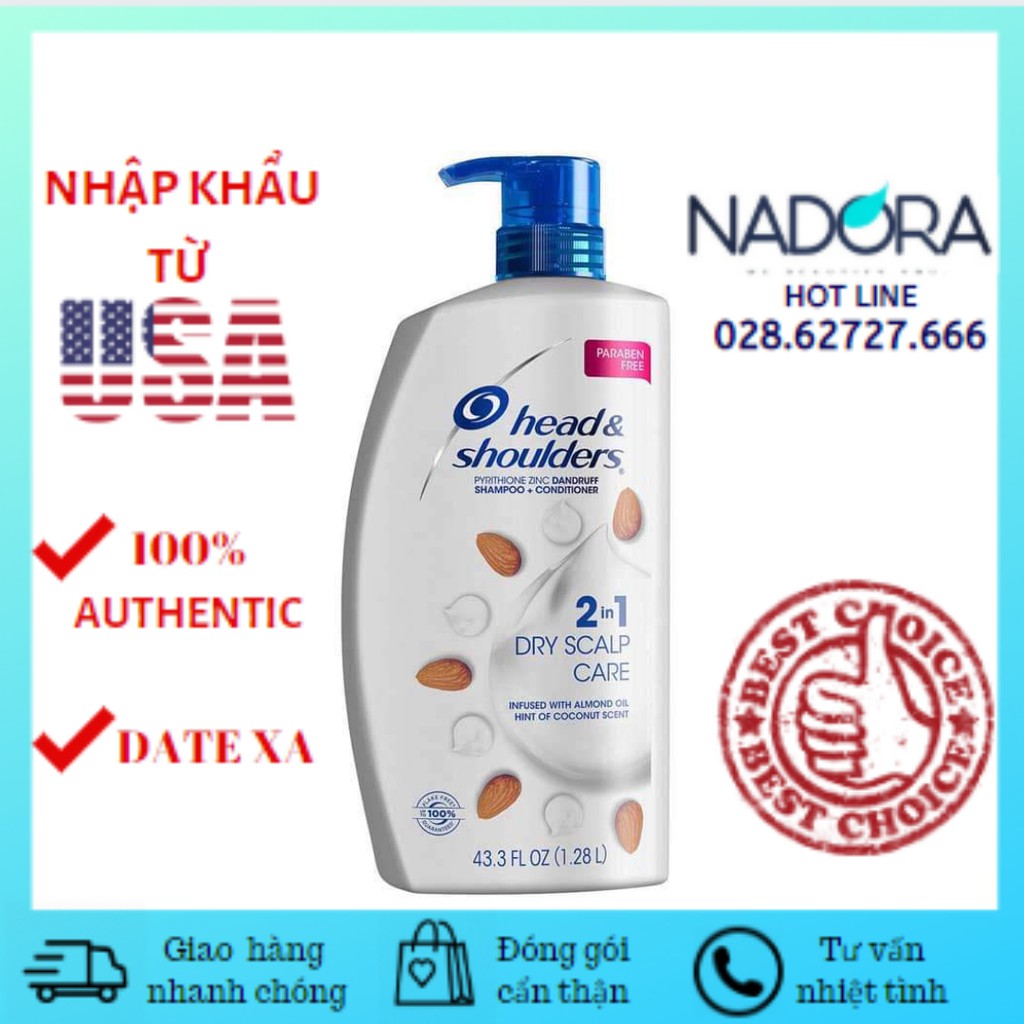 [Đủ Size 950ml - 1.28L] Dầu Gội Head &amp; Shoulders Dry Scalp Care Almond Oil 2in1