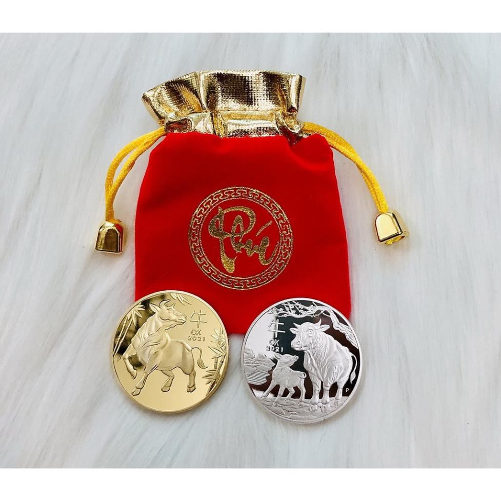 [SHOPEE TRỢ GIÁ] Cặp Xu Con Trâu Đài Loan Tài Lộc May Mắn Tặng Túi Gấm Đỏ | BigBuy360 - bigbuy360.vn