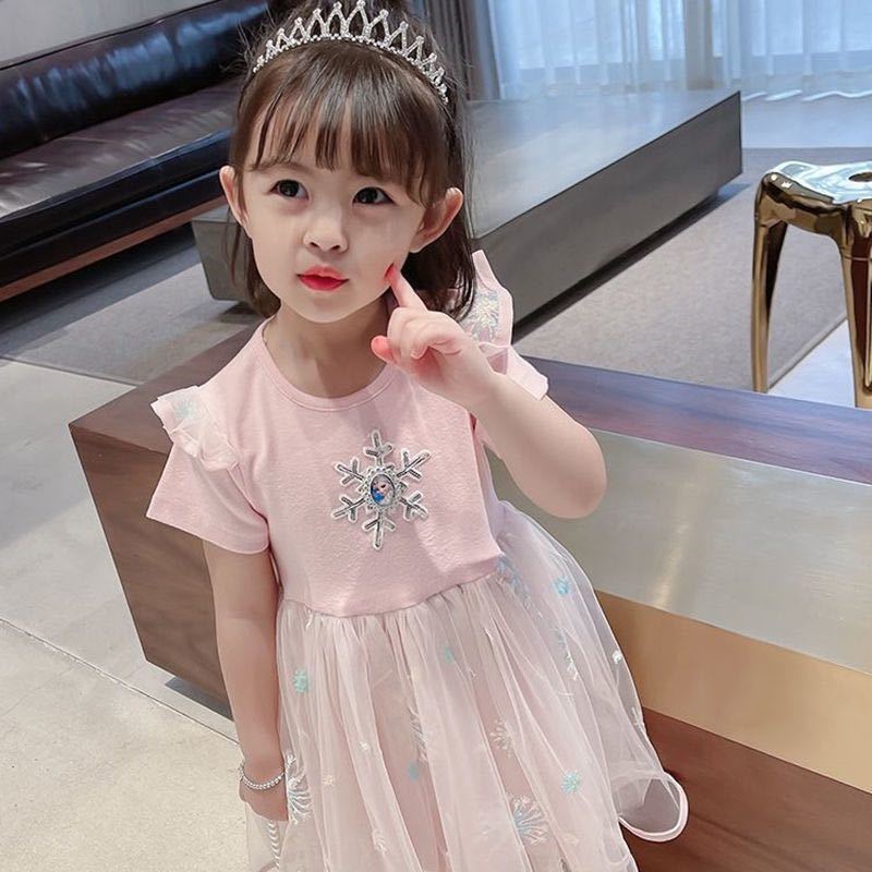 Đầm NgắN Tay PhốI LướI ThờI Trang Cho Bé GáI