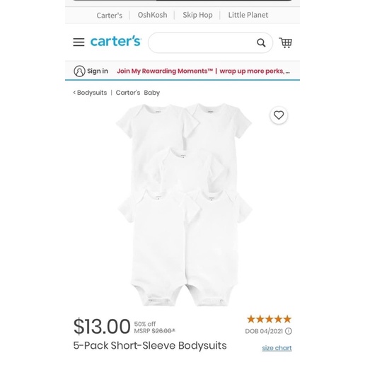 Body chip trắng geogre, carter dư xịn (100% cotton)