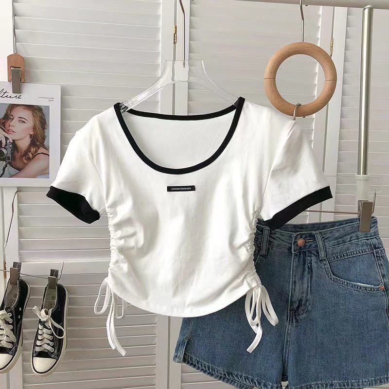 Áo Thun Dáng Ôm Hở Vai Phối Dây Rút Thời Trang Mùa Hè Cho Nữ