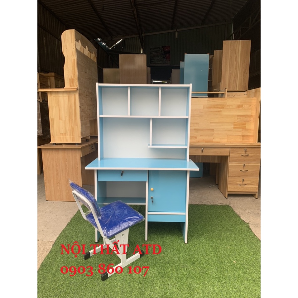 Bàn học sinh trẻ em gỗ ép có kệ sách loại 1 màu hồng xanh dương tặng hình dán cho bé đẹp ATD 01